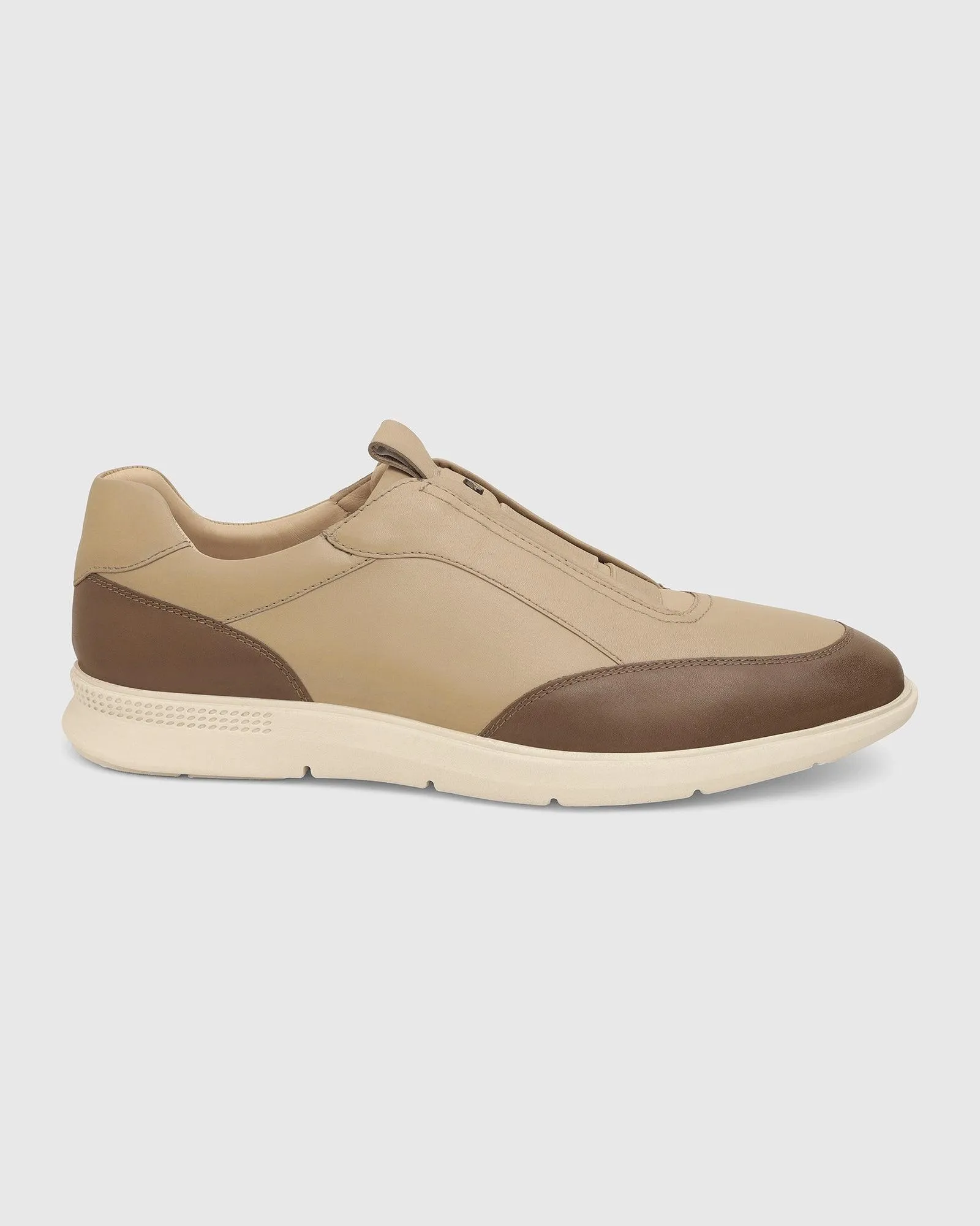 Leather Beige Solid Sneakers - Tummi