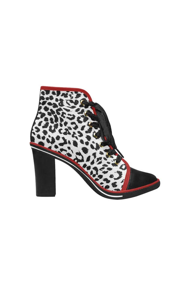 Leopard Print Women's Lace Up Chunky Heel Ankle Booties (Model 054)