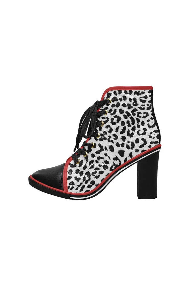 Leopard Print Women's Lace Up Chunky Heel Ankle Booties (Model 054)