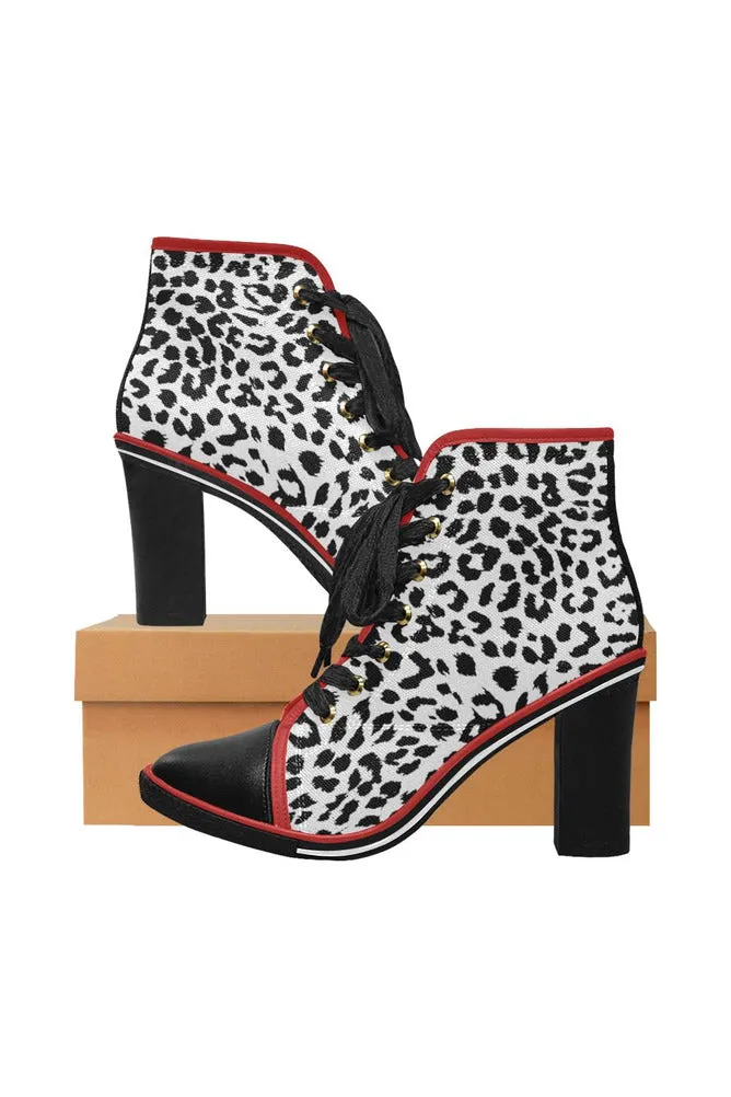 Leopard Print Women's Lace Up Chunky Heel Ankle Booties (Model 054)