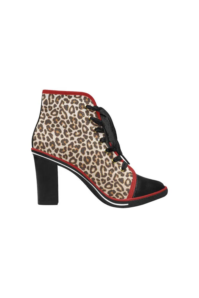 Leopard Spots Women's Lace Up Chunky Heel Ankle Booties