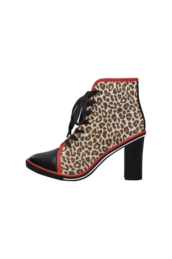 Leopard Spots Women's Lace Up Chunky Heel Ankle Booties