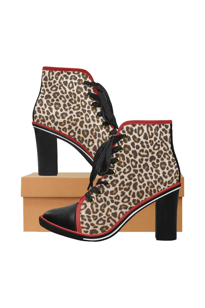 Leopard Spots Women's Lace Up Chunky Heel Ankle Booties