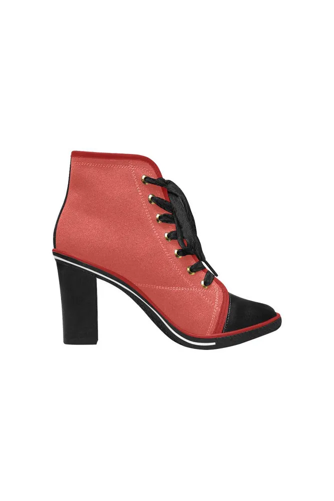 Living Coral Women's Lace Up Chunky Heel Ankle Booties (Model 054)