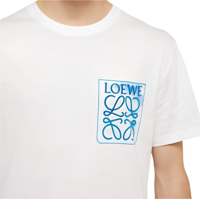 Loewe Anagram Blue Embroidered Logo on White T-Shirt