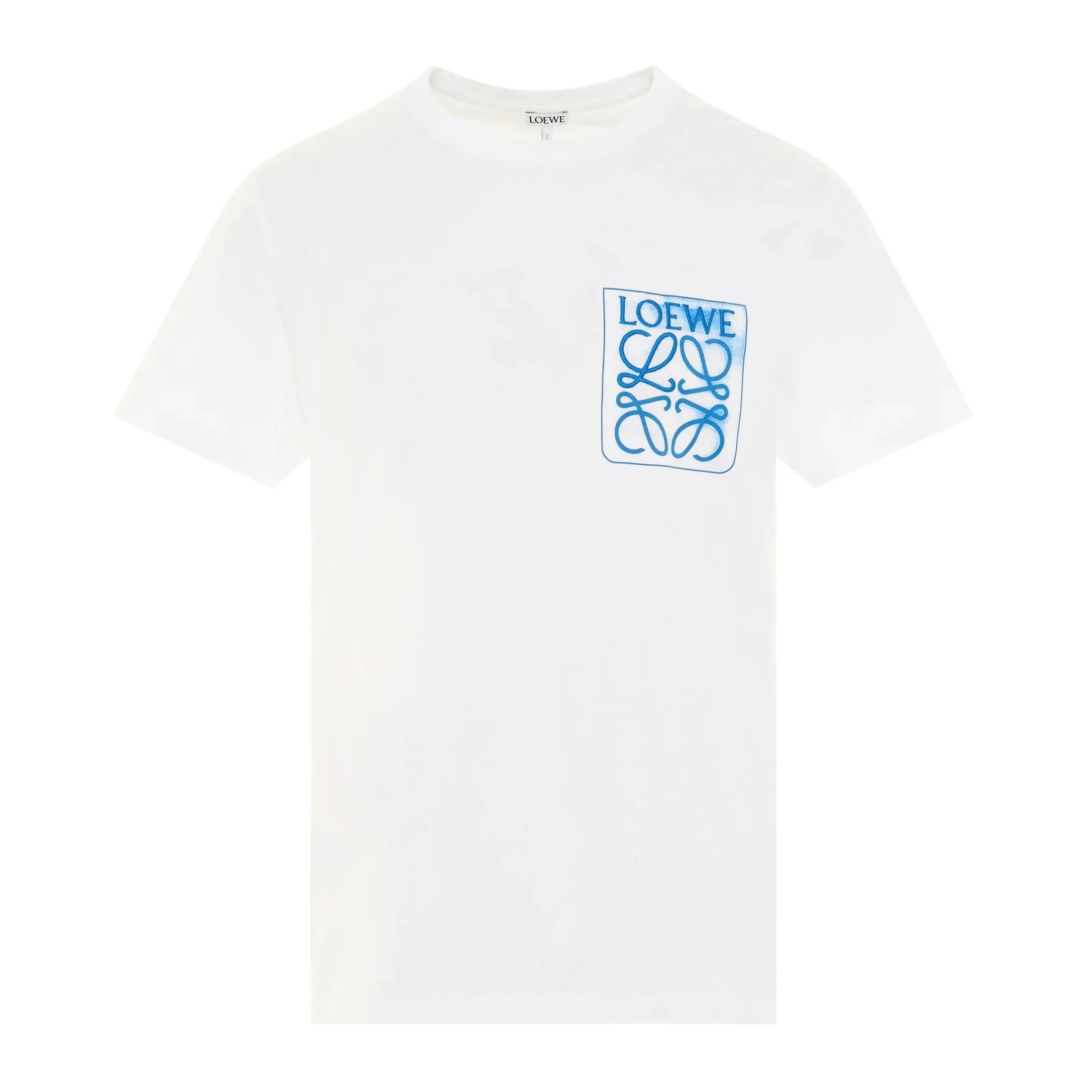 Loewe Anagram Blue Embroidered Logo on White T-Shirt