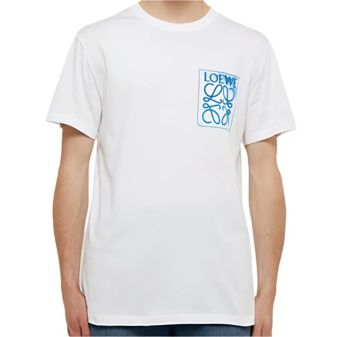 Loewe Anagram Blue Embroidered Logo on White T-Shirt