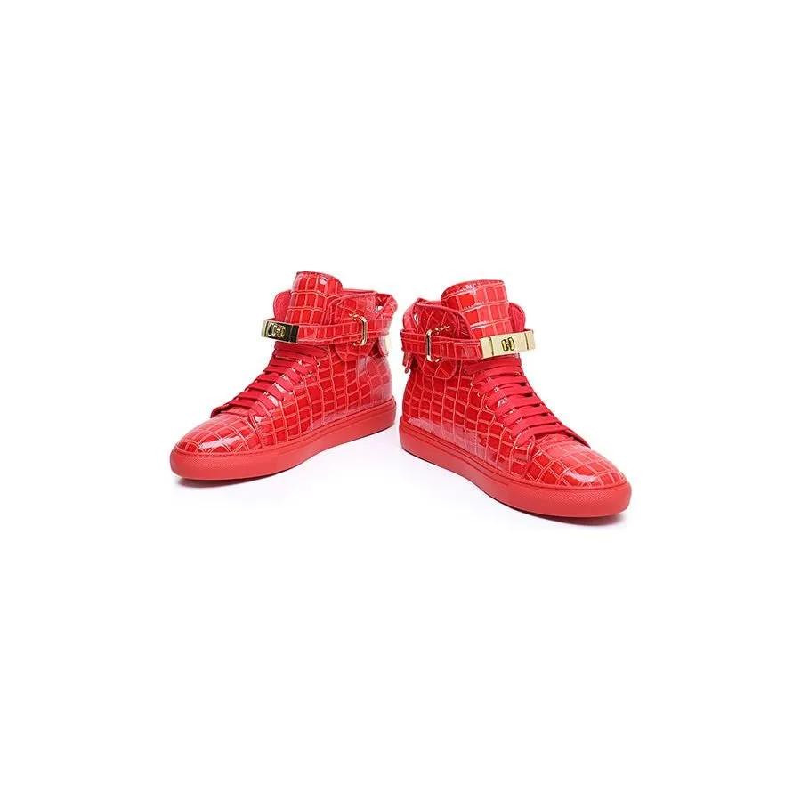 LuxeCroco Embossed High Top Designer Flat Sneakers