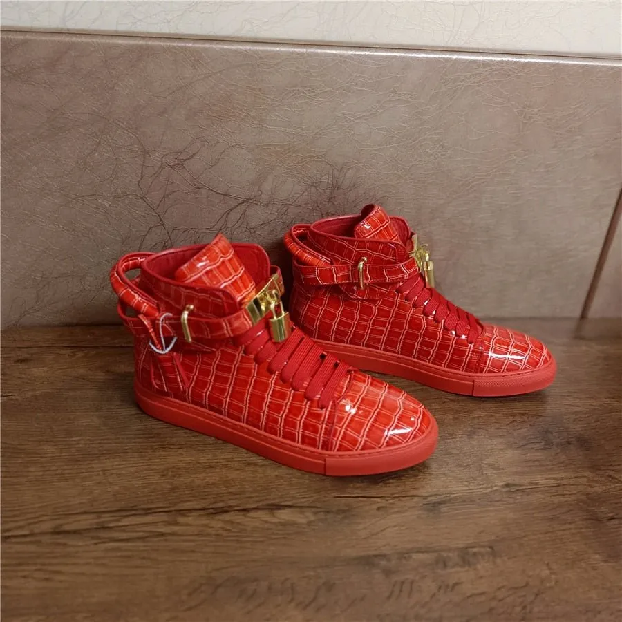 LuxeCroco Embossed High Top Designer Flat Sneakers