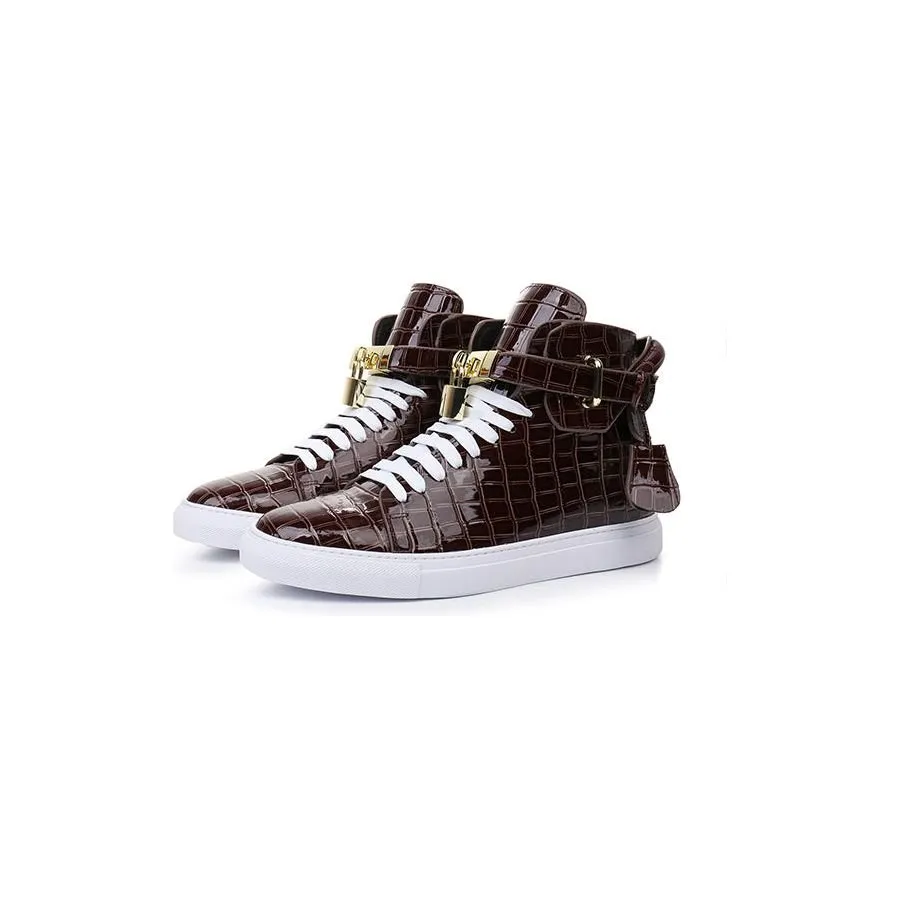 LuxeCroco Embossed High Top Designer Flat Sneakers