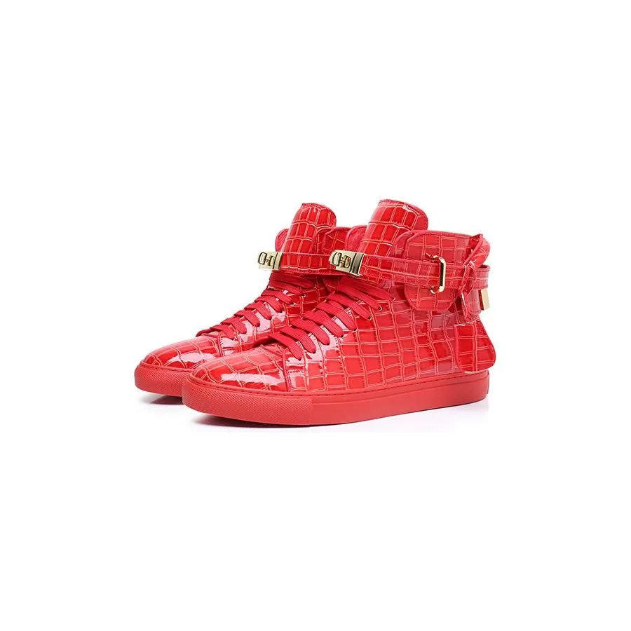 LuxeCroco Embossed High Top Designer Flat Sneakers