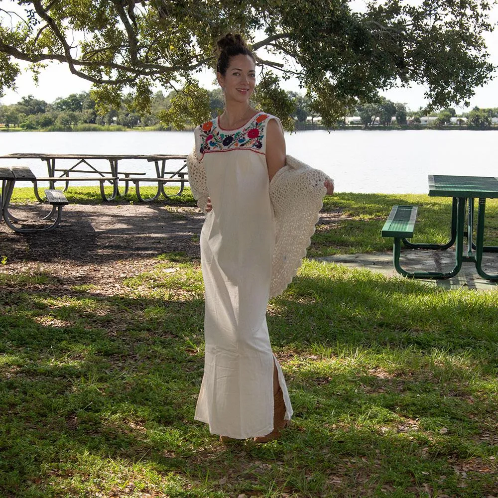 Maxi Isidra, White Mexican Embridered Dress