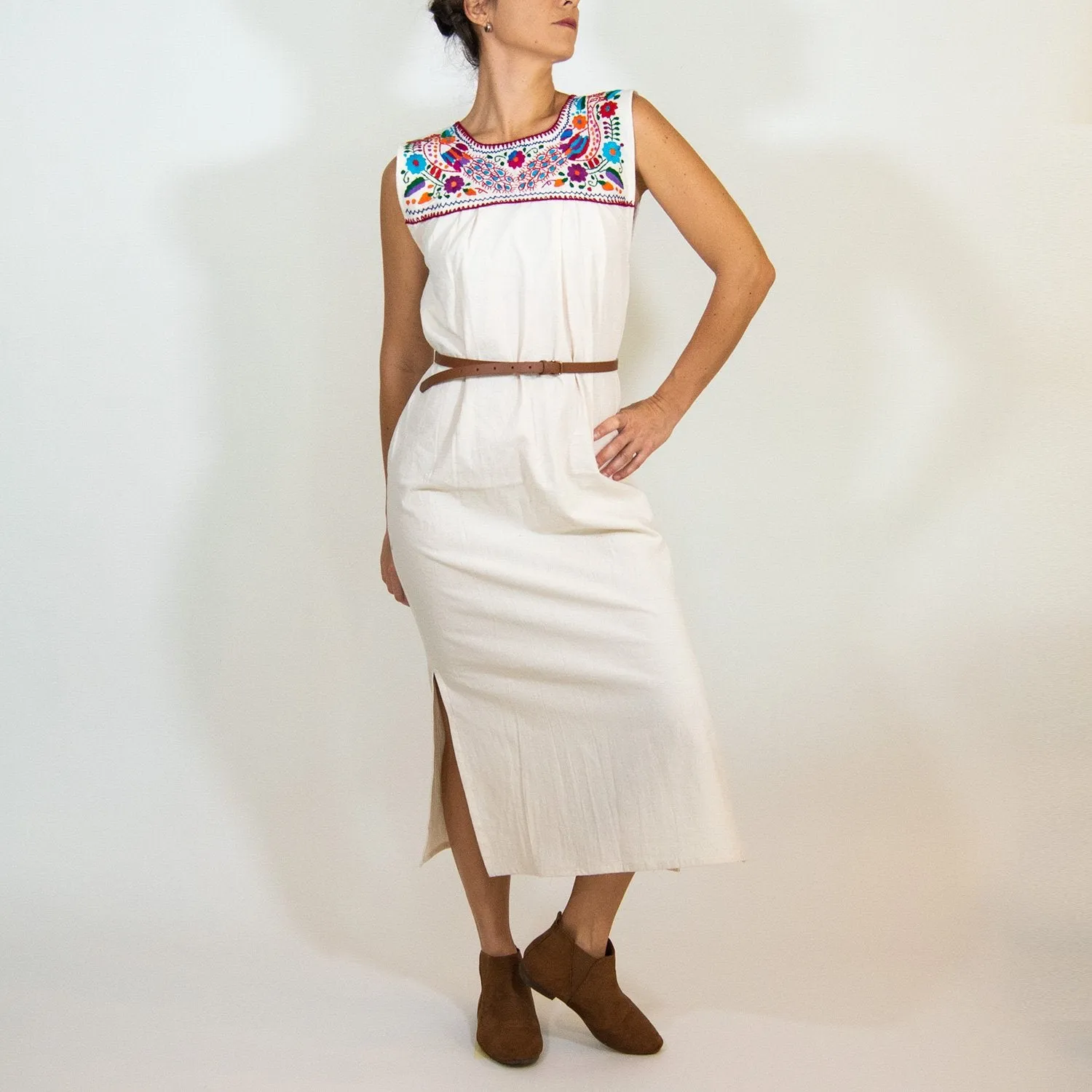 Maxi Isidra, White Mexican Embridered Dress