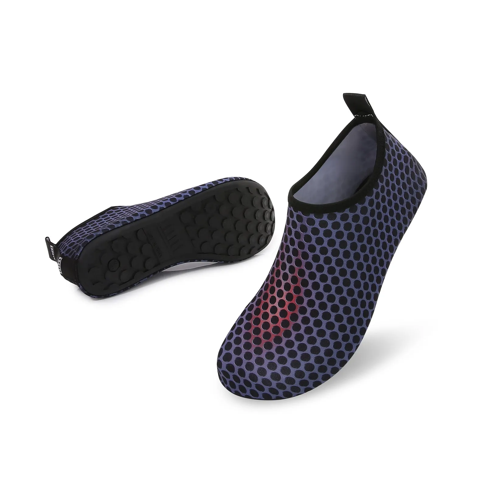 Men and Women a Slip On Barefoot Quick-Dry Beach Aqua Yoga Water Shoes (Black Dots/Purple)