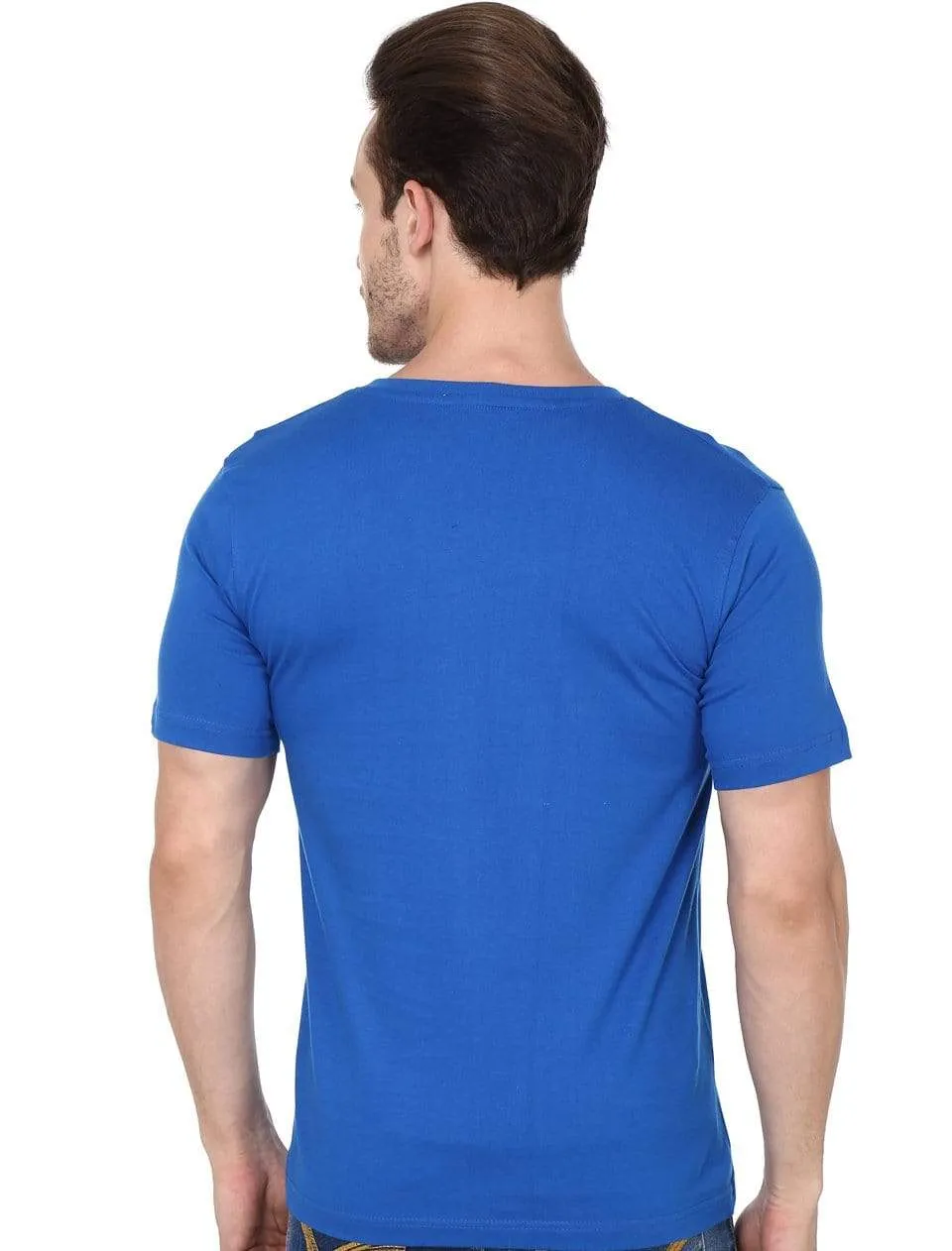 Men's V-neck plain T-shirt Blue (Regular Fit)