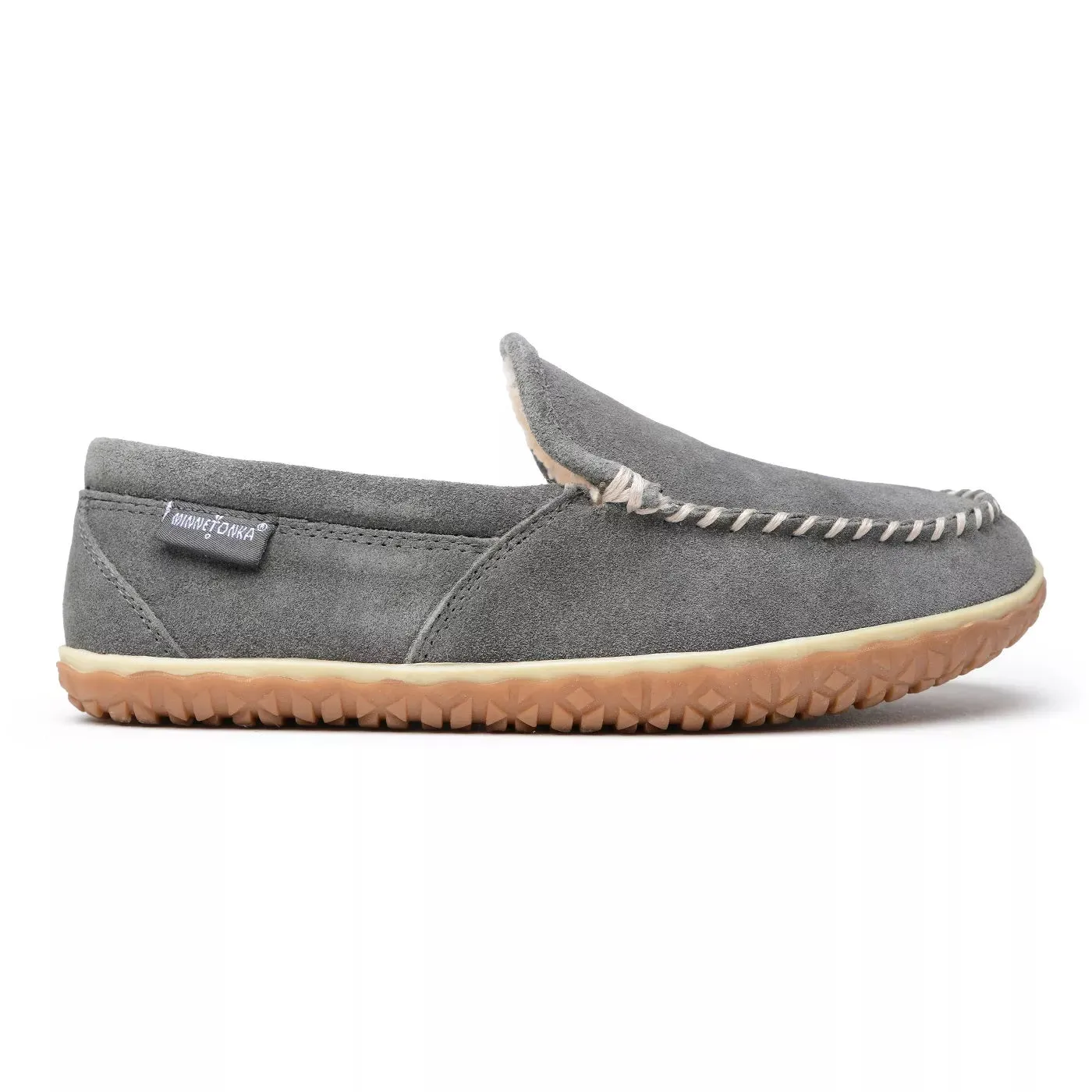 'Minnetonka' Men's Suede Tilden Moc Slipper - Grey (Wide)