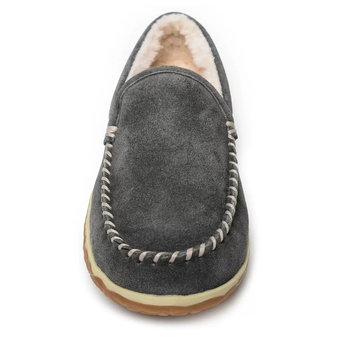 'Minnetonka' Men's Suede Tilden Moc Slipper - Grey (Wide)