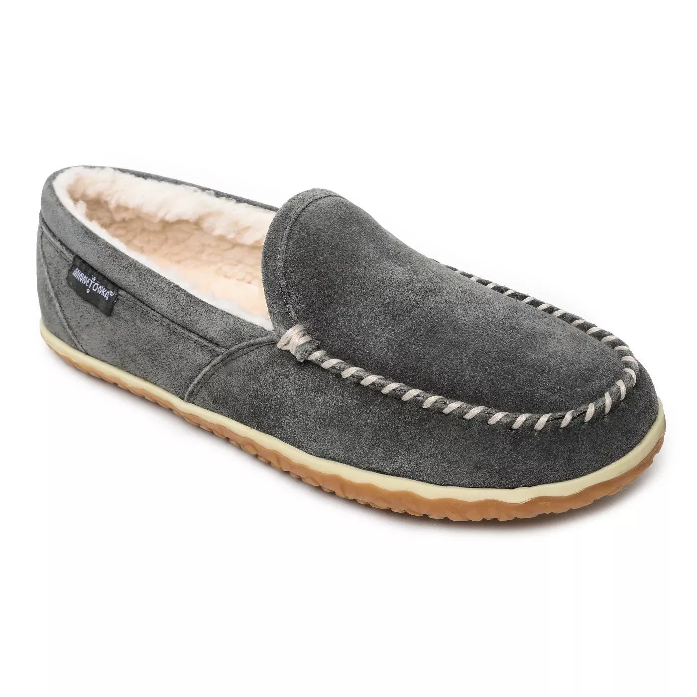 'Minnetonka' Men's Suede Tilden Moc Slipper - Grey (Wide)