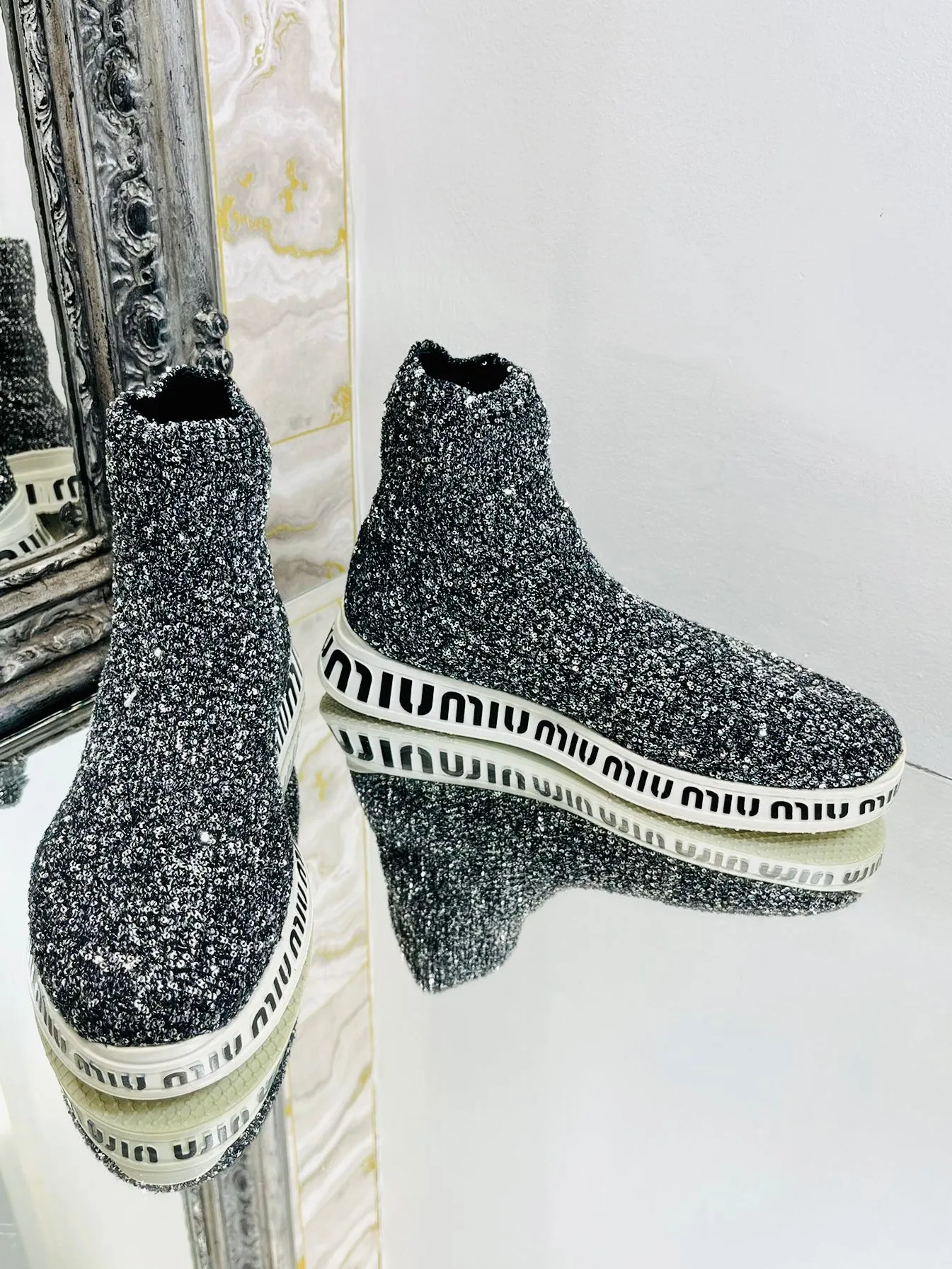 Miu Miu Sequin Sock Logo Sneakers. Size 38.5