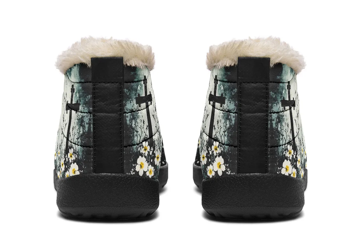 Mourning Petals Winter Sneakers - Warm & Easy Slip-On Shoes Lined with Vegan Wool with Anti-Slip Soles