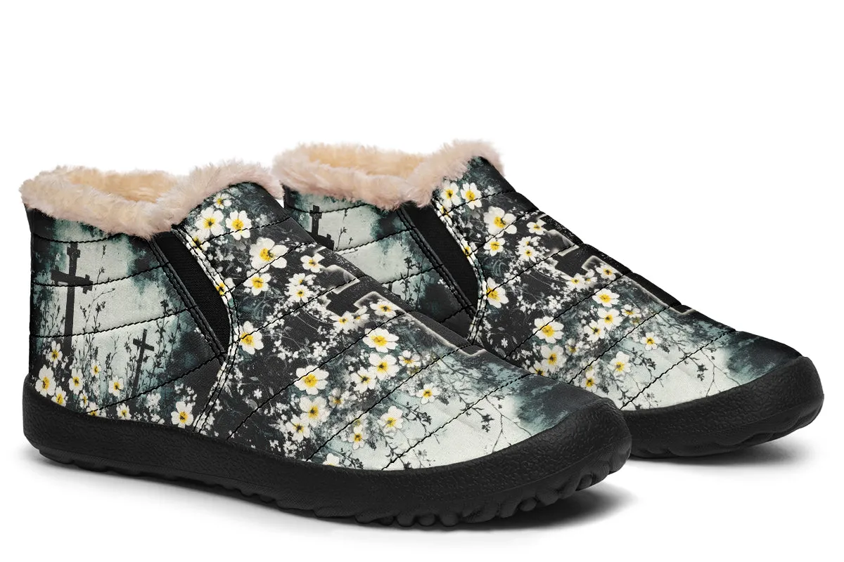 Mourning Petals Winter Sneakers - Warm & Easy Slip-On Shoes Lined with Vegan Wool with Anti-Slip Soles