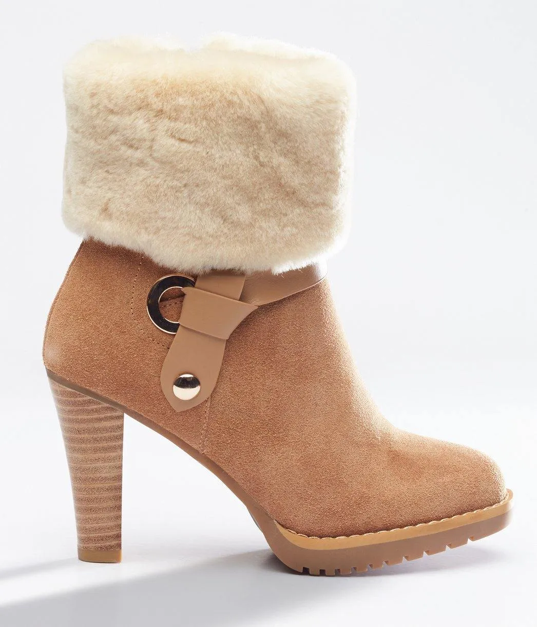 MUBO UGG BOOTS High Heel Insole TPR Sole Chestnut