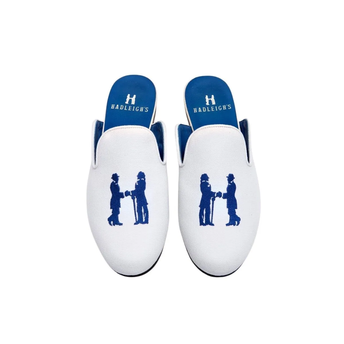 Mule in White with Cobalt Logo