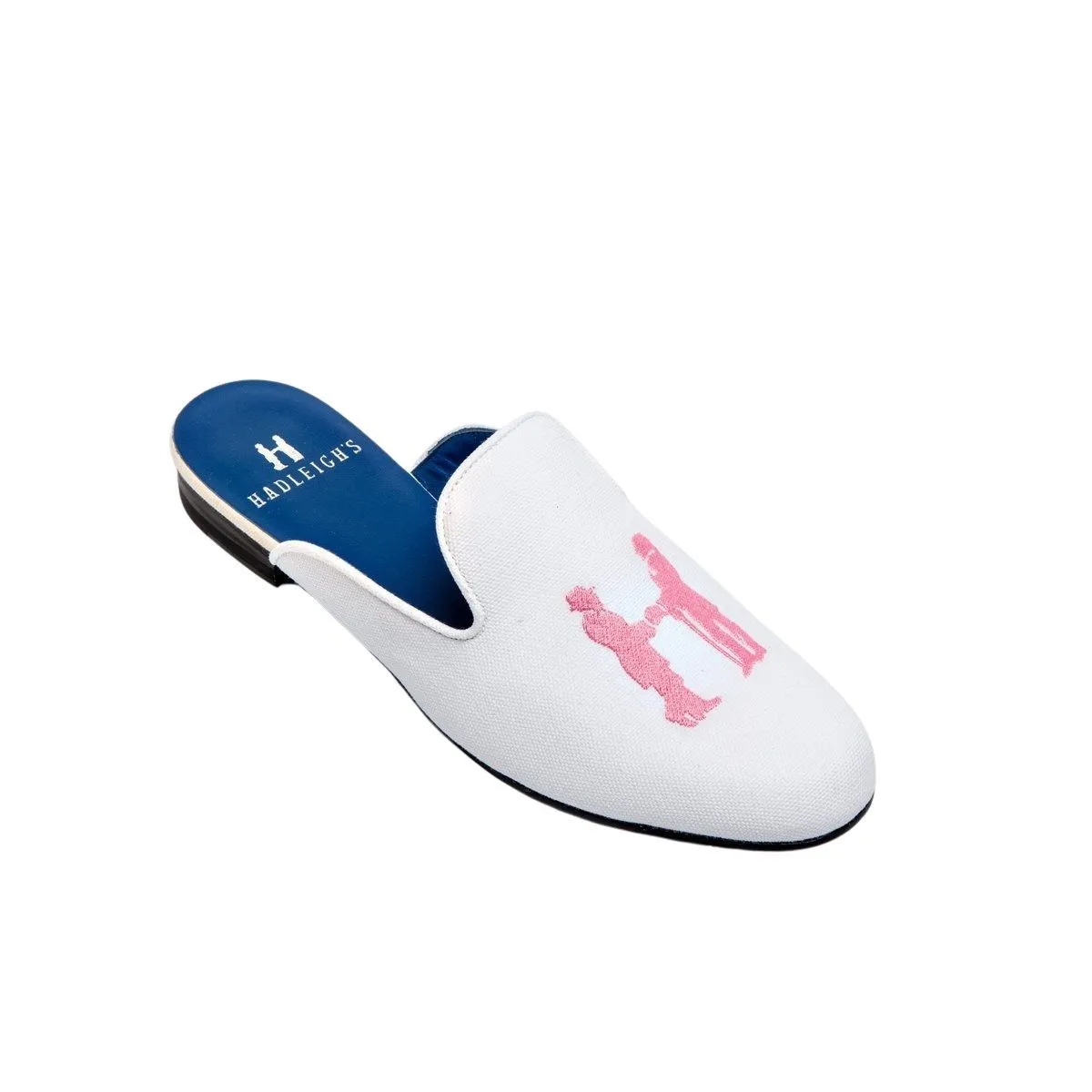 Mule in White with Pink Logo