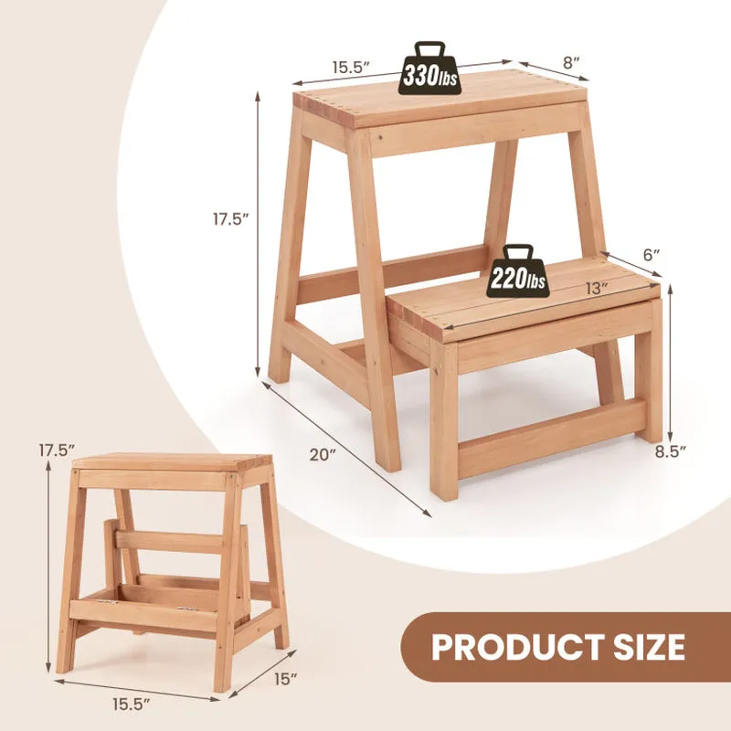 Multipurpose Wood Folding 2-Step Stool for Indoor Outdoor Plant Stand