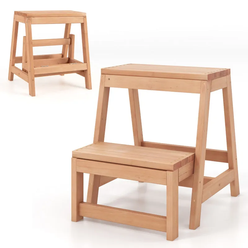 Multipurpose Wood Folding 2-Step Stool for Indoor Outdoor Plant Stand