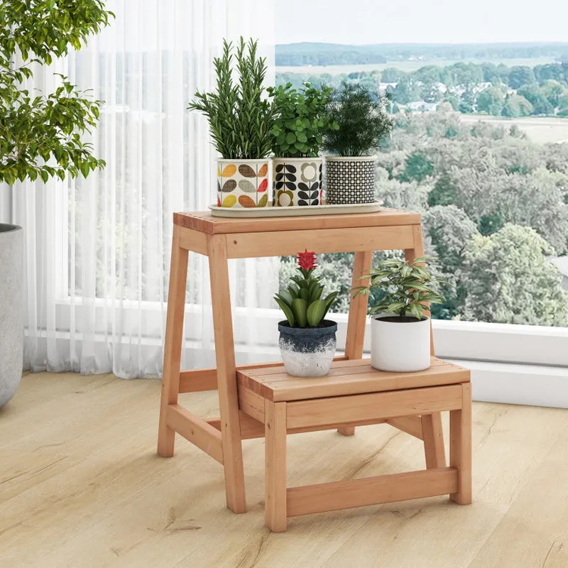 Multipurpose Wood Folding 2-Step Stool for Indoor Outdoor Plant Stand