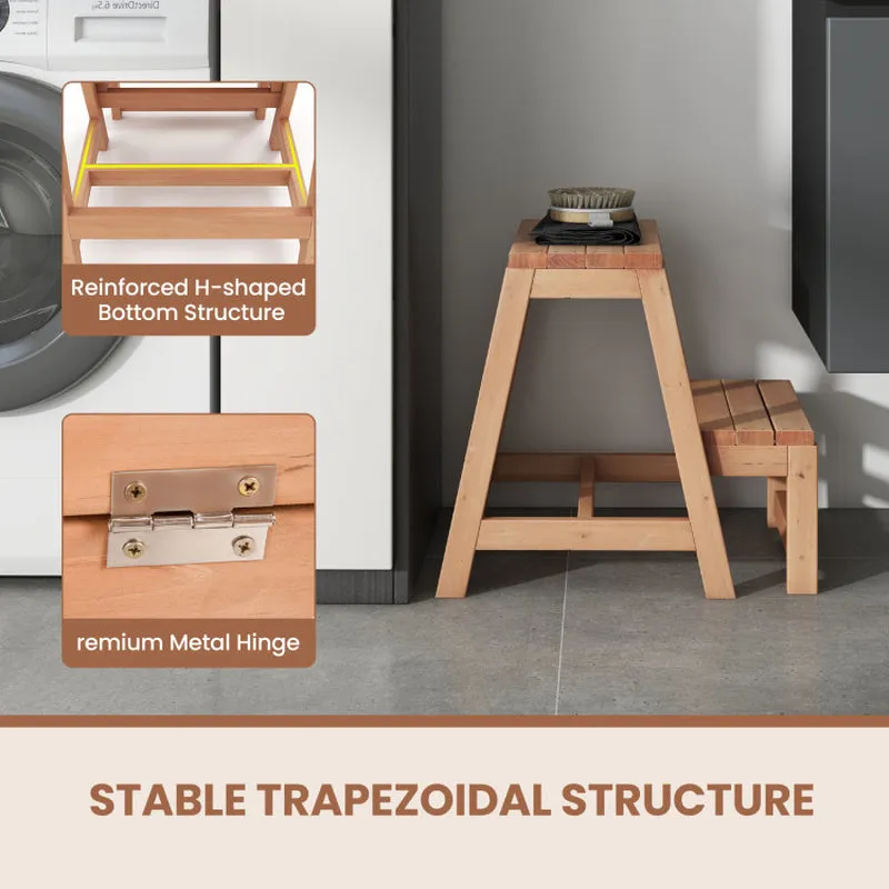 Multipurpose Wood Folding 2-Step Stool for Indoor Outdoor Plant Stand