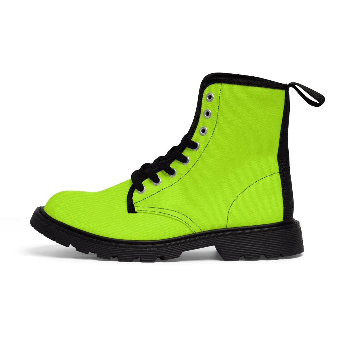 Neon Green Women's Canvas Boots, Bright Green Solid Green Print Winter Boots For Women