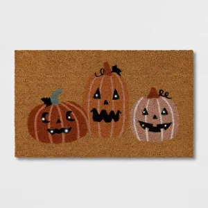 New - 1'6"x2'6" Halloween Jack O Lanterns Light-Up Coir Doormat Orange - Hyde & EEK!