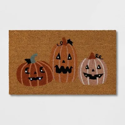 New - 1'6"x2'6" Halloween Jack O Lanterns Light-Up Coir Doormat Orange - Hyde & EEK!