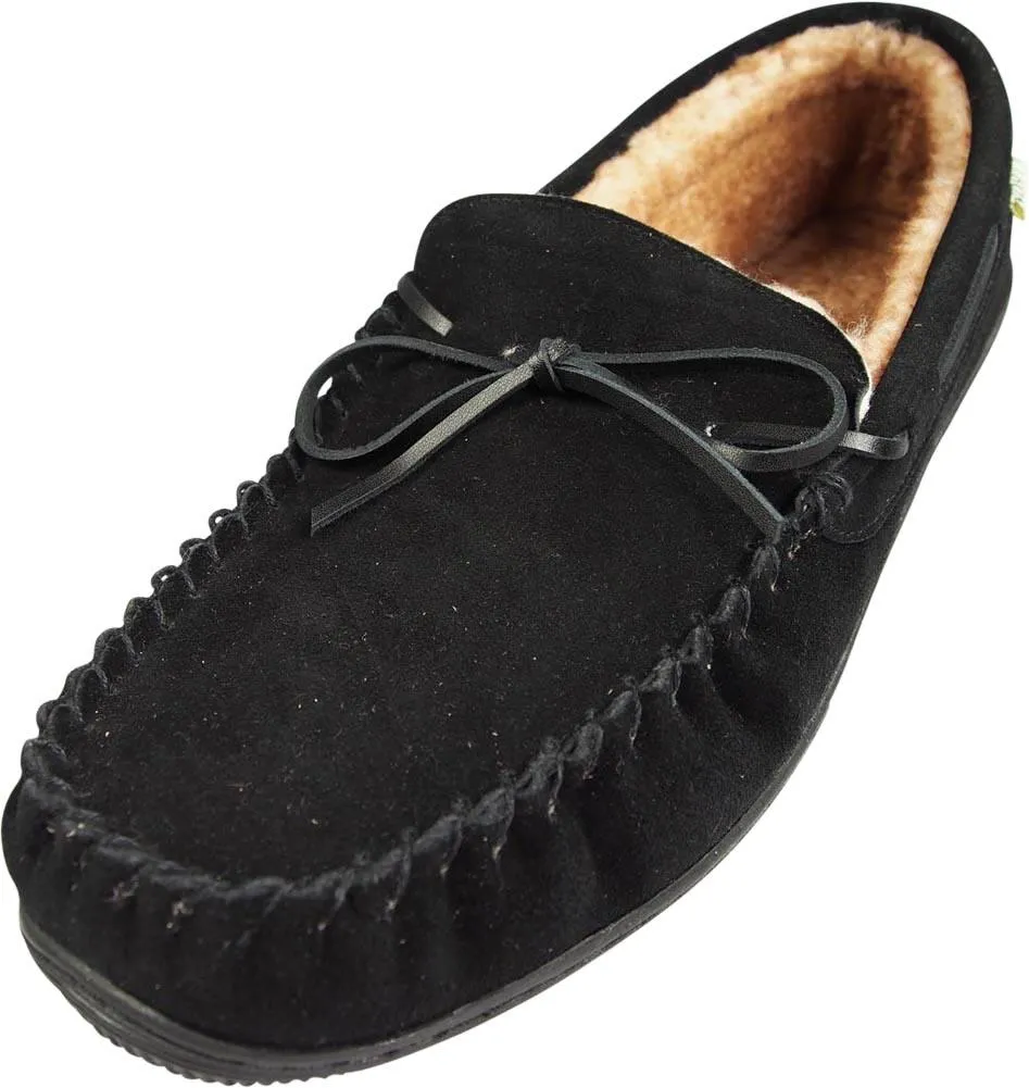 Norty Mens Genuine Leather Cowhide Suede Slippers - Moccasin Slip On Loafer, 39861