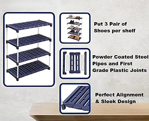 Novatic Multipurpose Shoe Stand Easy to Assemble 5 Shelves, 15 Pair Metal & Plastic Shoe Rack For Home Office, Balcony, Enterway, Hallway, Corner Ladder | Collapsible Shoe Stand | Heels/Slippers/Boots