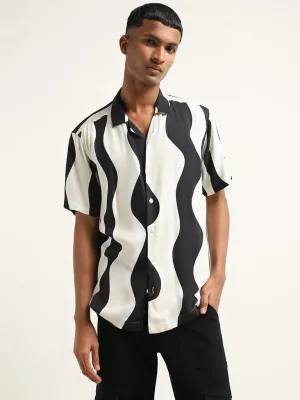 Nuon Black Abstract Printed Relaxed Fit Shirt