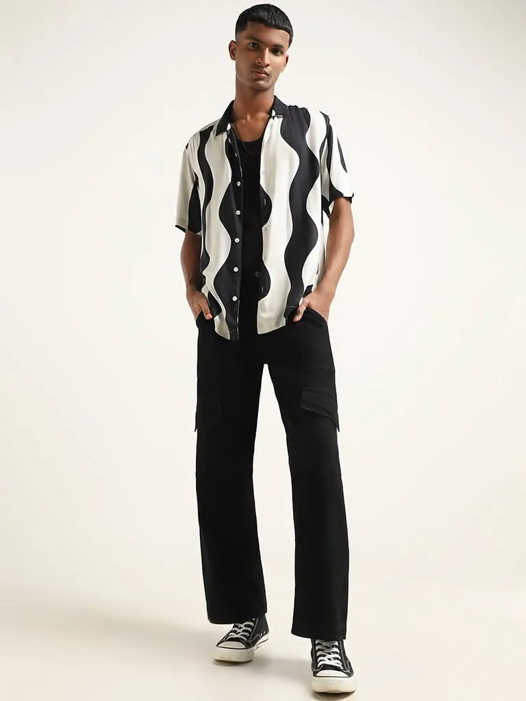 Nuon Black Abstract Printed Relaxed Fit Shirt