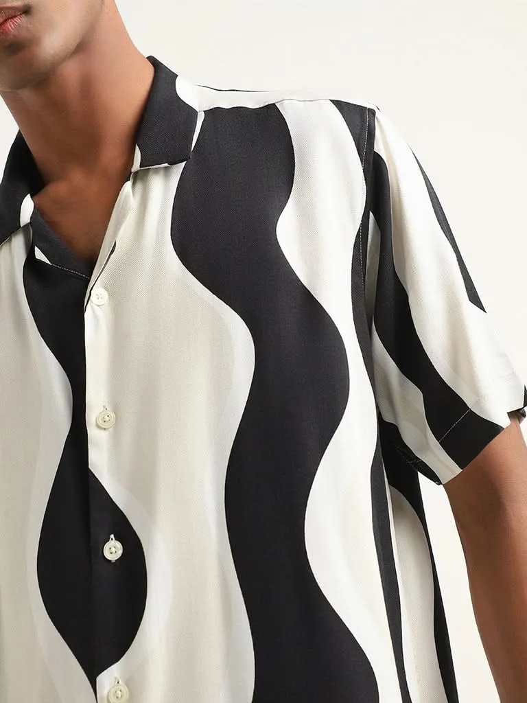 Nuon Black Abstract Printed Relaxed Fit Shirt