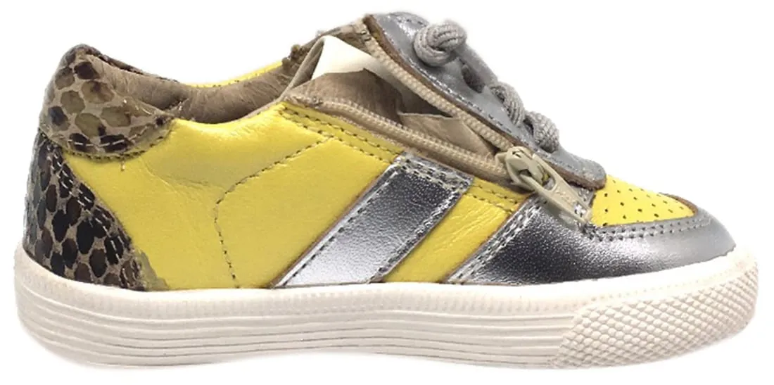 Old Soles Boy's and Girl's Lemon Silver Leather Urban Code Lace Up Tri Colored Sneaker Shoe