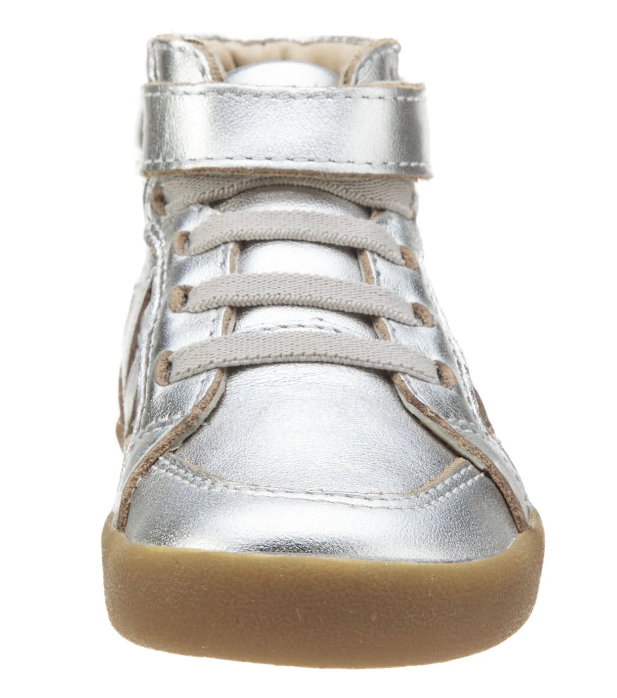 Old Soles Girl's and Boy's The Leader Silver Perforated Metallic Leather Elastic Lace Hook and Loop High Top Sneaker