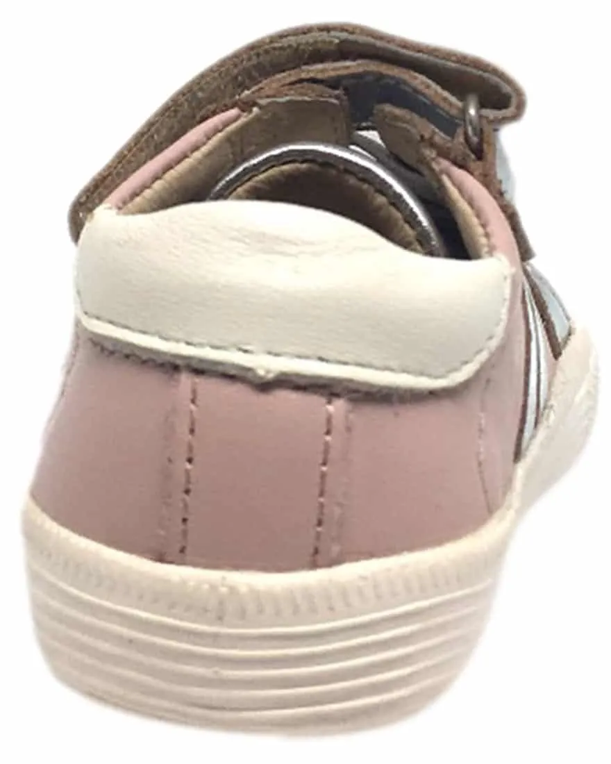 Old Soles Girl's Pink & Silver Leather Casting Shoe Lace Up Hook and Loop Stripe Slip On Sneaker