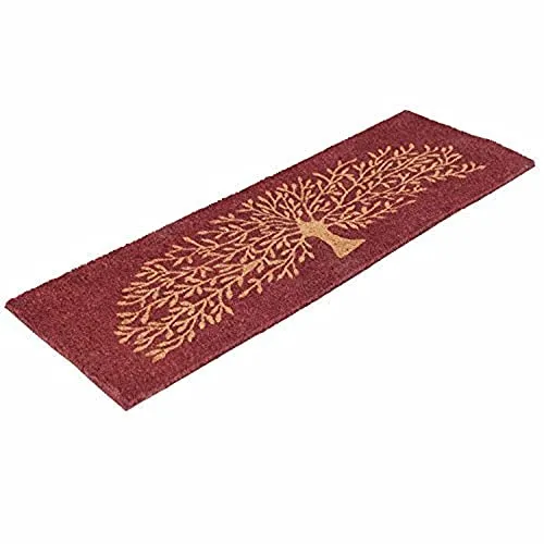 Onlymat Natural Coco Coir Tree Printed Anti-Slip Doormat Long-Lasting, Heavy Duty Thick Entryway rectangular Rug with PVC Backing for Indoor & Outdoor (Red and Beige, 120cm x 1.5cm x 40cm)