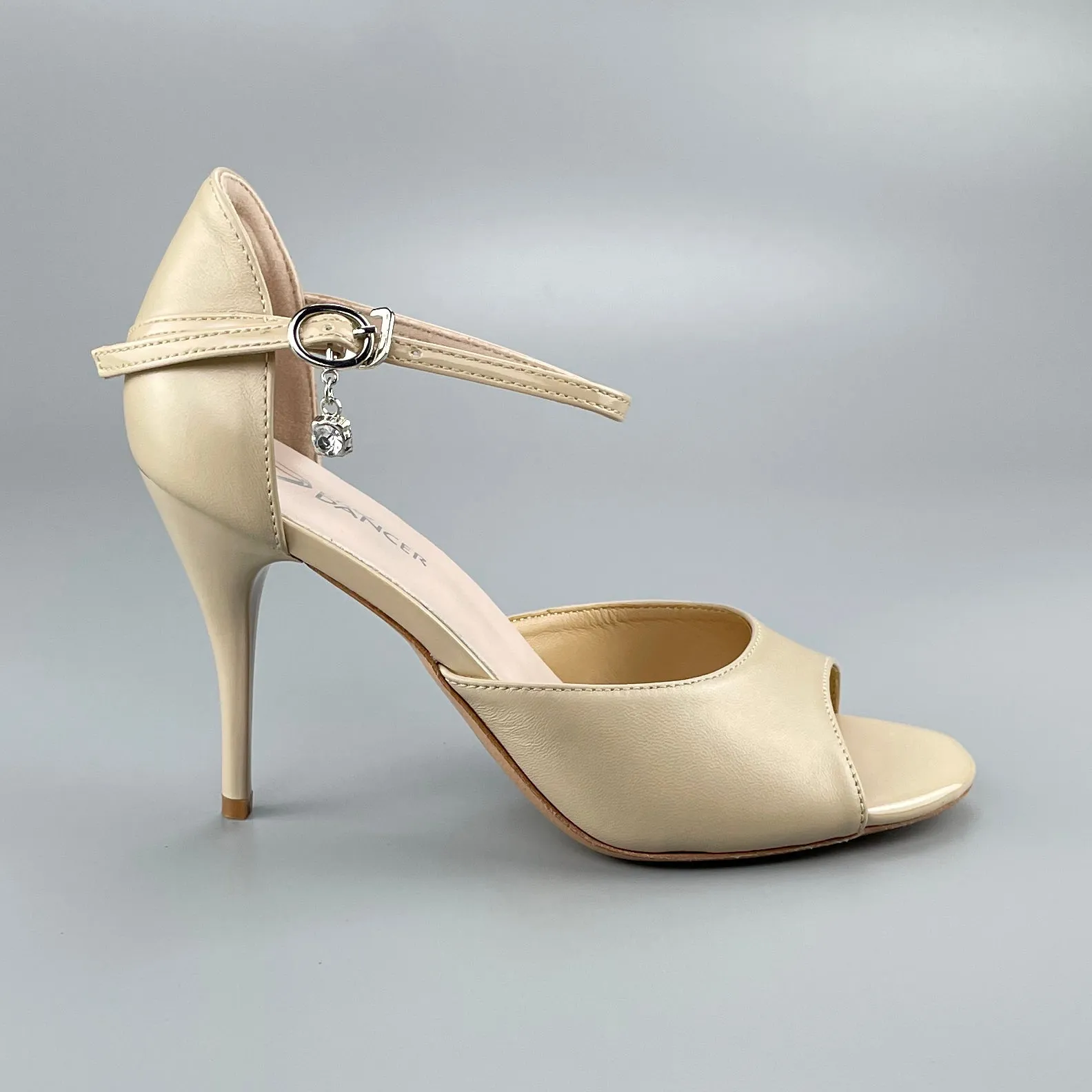 Open-toe and Closed-back Argentine Tango Shoes High Salsa Heels Hard Leather Sole Sandals Nude