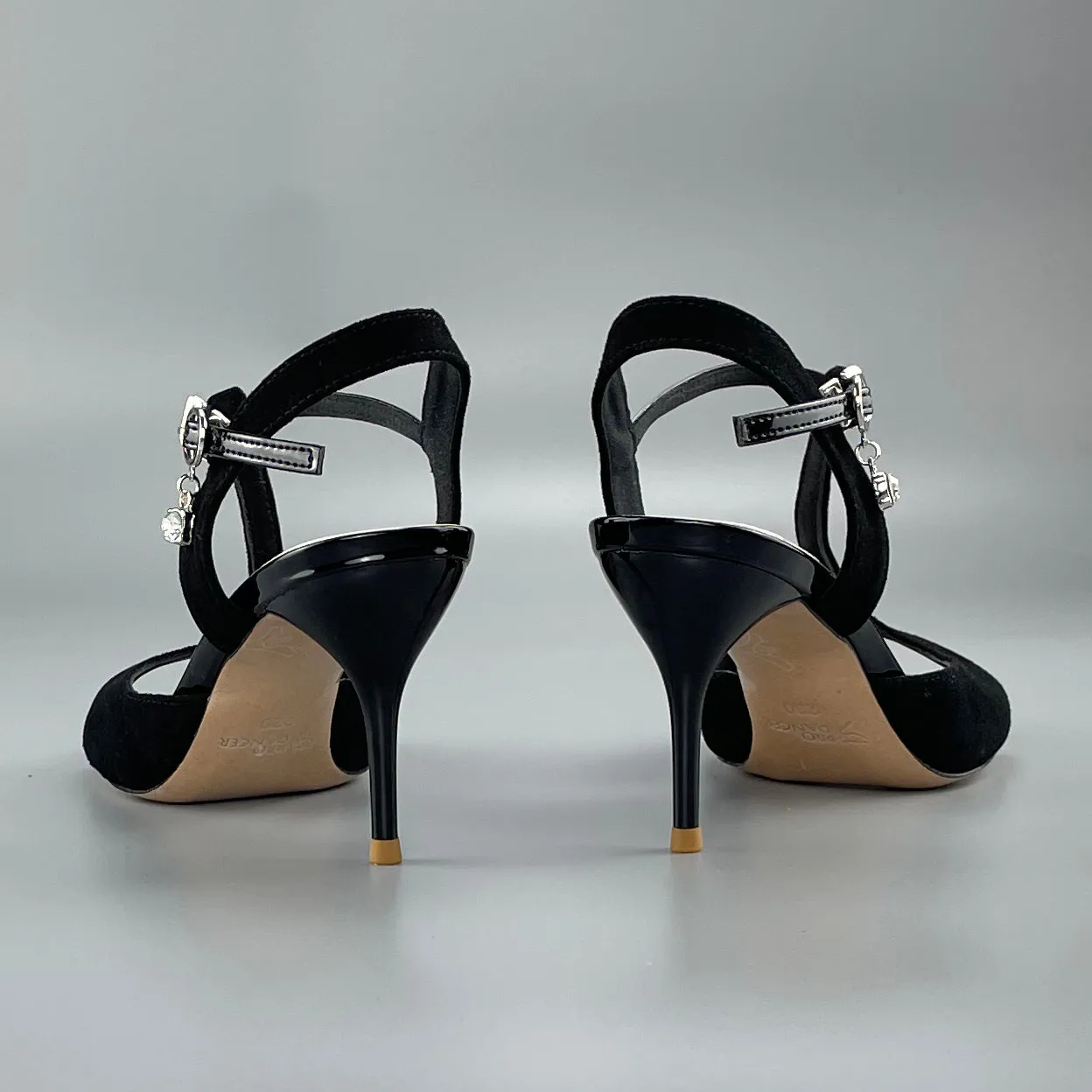 Open-toe and Open-back Argentine Tango Shoes High Salsa Heels Hard Leather Sole Sandals Black