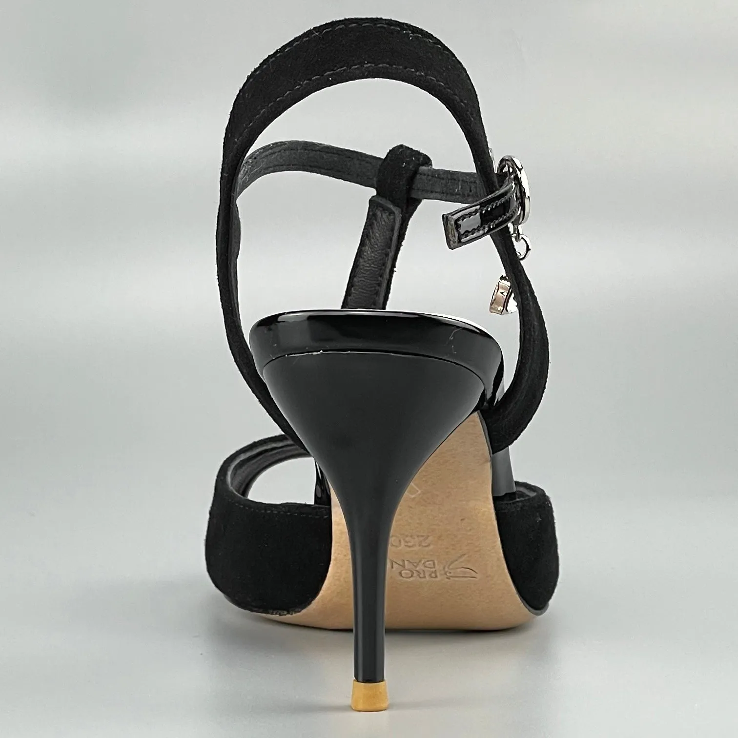 Open-toe and Open-back Argentine Tango Shoes High Salsa Heels Hard Leather Sole Sandals Black