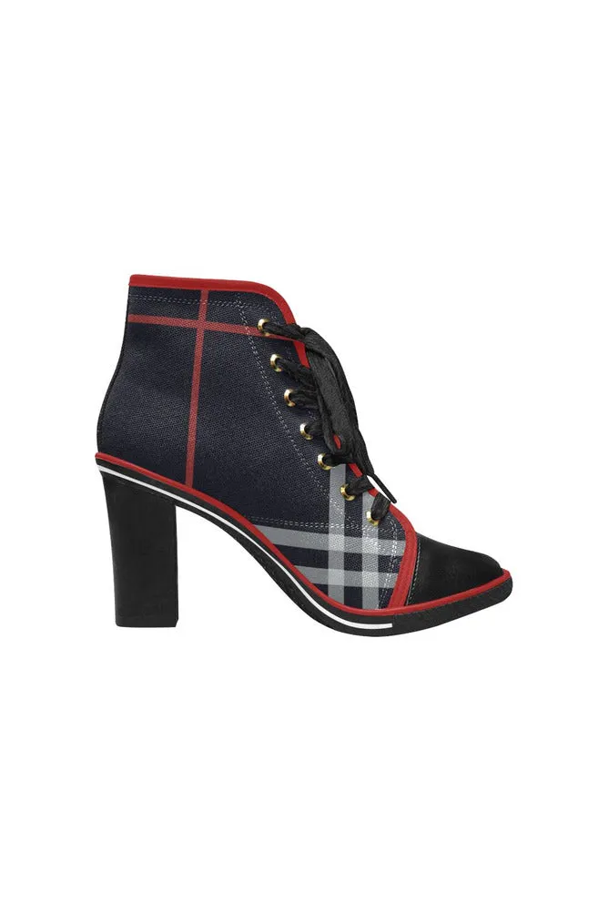 Plaid Power Women's Lace Up Chunky Heel Ankle Booties (Model 054)