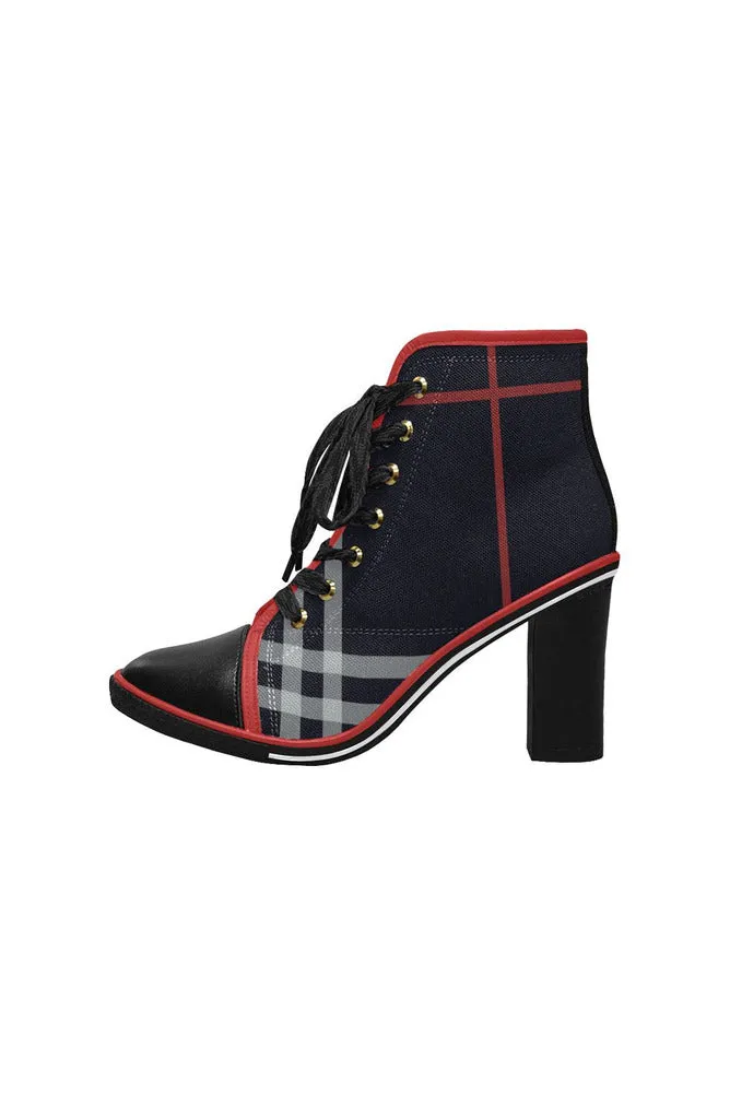 Plaid Power Women's Lace Up Chunky Heel Ankle Booties (Model 054)