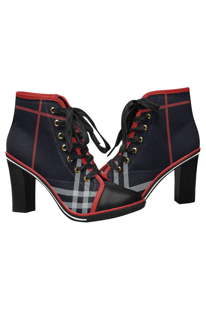 Plaid Power Women's Lace Up Chunky Heel Ankle Booties (Model 054)